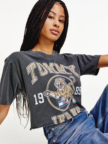 Női Tommy Hilfiger Organic Pamut Collegiate Tiger Póló Szürke | HU 468DFM